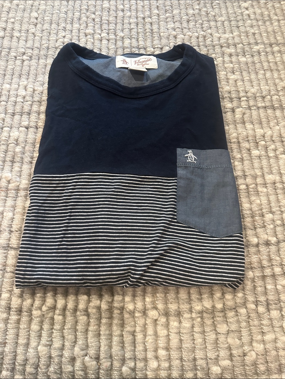 Original Penguin Navy and White Striped Pocket T-Shirt